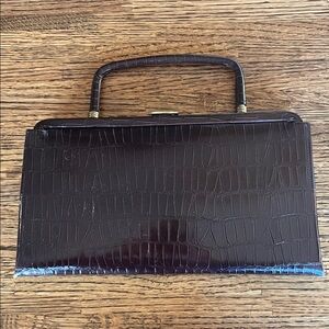 Elegant Chocolate Brown Crocodile-Embossed Women's Handbag